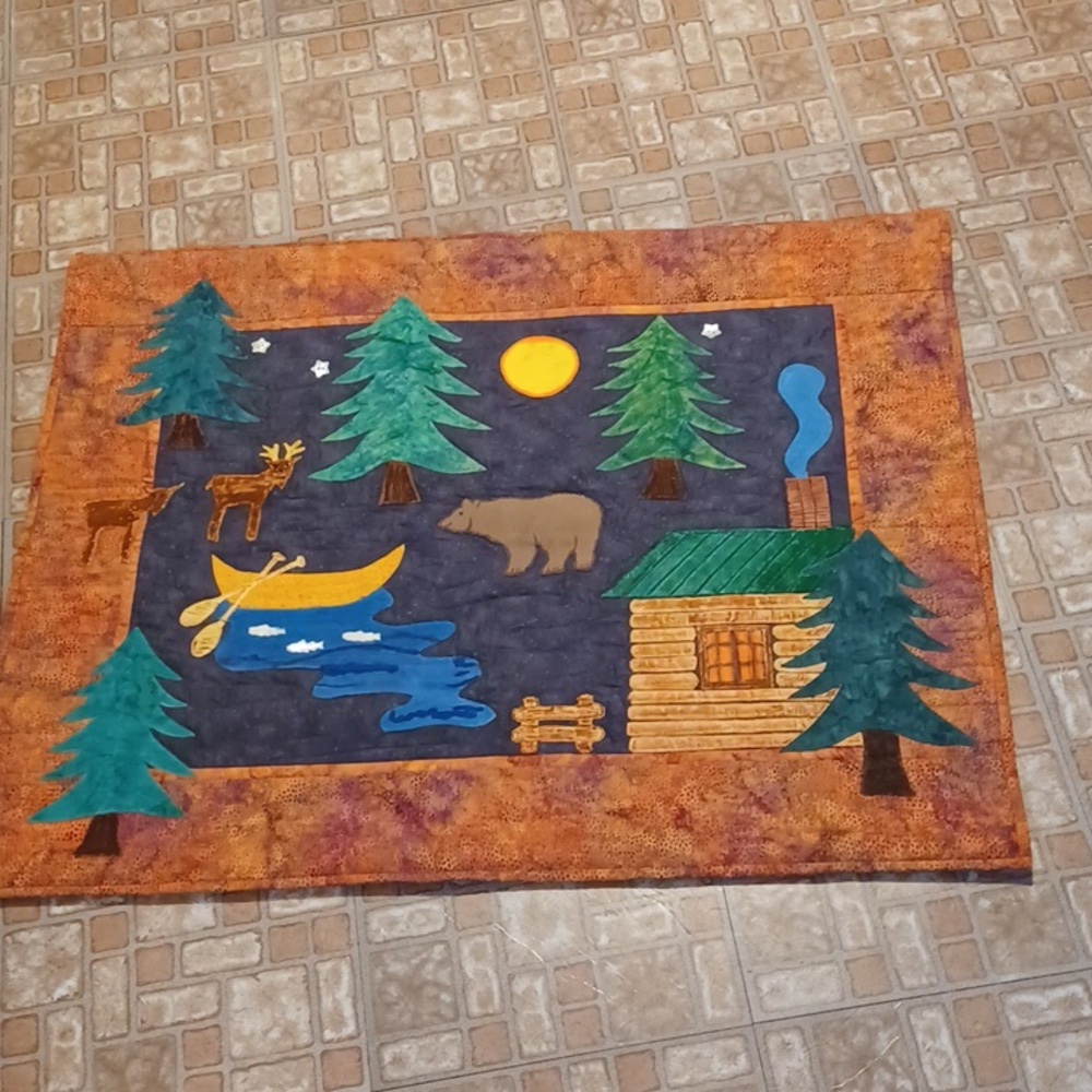 Rustic Cabin Scene Wall Hanging Handcrafted 36x29